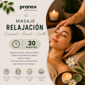 Masaje Relajación Craneal + Facial + Cuello (30 min)
