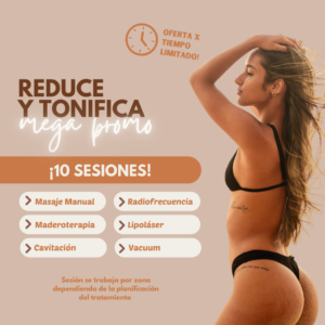 Pack 10 Sesiones Masaje Reductivo + Aparatología + Maderoterapia + Drenaje Linfático (1 zona)