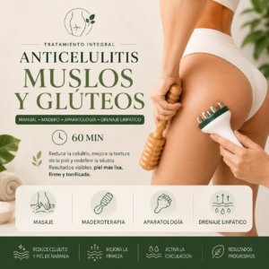 Anticelulitis Muslos y Glúteos (Manual + Madero + Aparatología) – 60 min