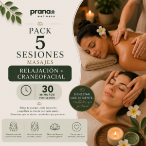 Pack 5 Sesiones x Masajes Relajación + Craneofacial (30 min)