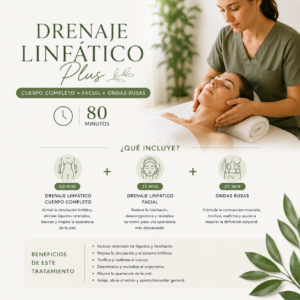 Drenaje Linfático Plus: Cuerpo Completo + Facial  + Ondas Rusas (80 min)