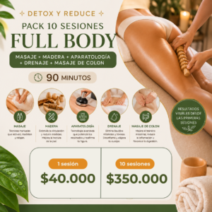 ✧ Detox y Reduce: Pack 10 Sesiones Full Body ✧ Masaje + Madera + Aparatología + Drenaje + Masaje de Colon
