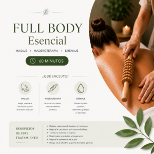 Full Body Esencial: Masaje + Maderoterapia + Drenaje (60 min)