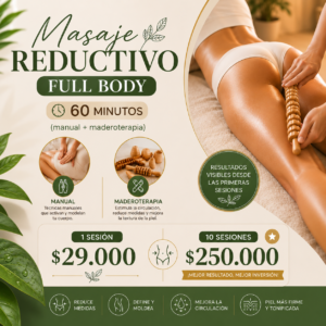 Masaje Manual + Maderoterapia Full Body Reductivo 60 minutos