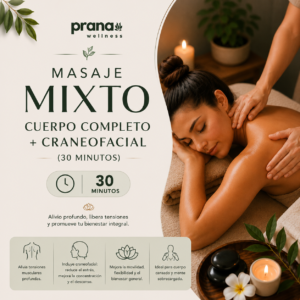 Masaje Mixto Cuerpo Completo + Craneofacial (30 minutos)